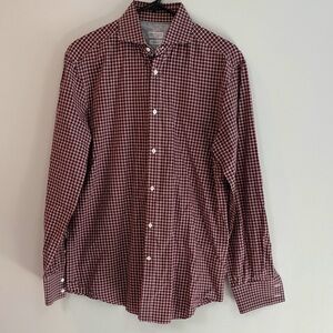Brunello Cucinelli Basic Fit Maroon Checkered Button Down Shirt Men's Medium